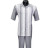 Grey Short Sleeve Set with Solid Pants