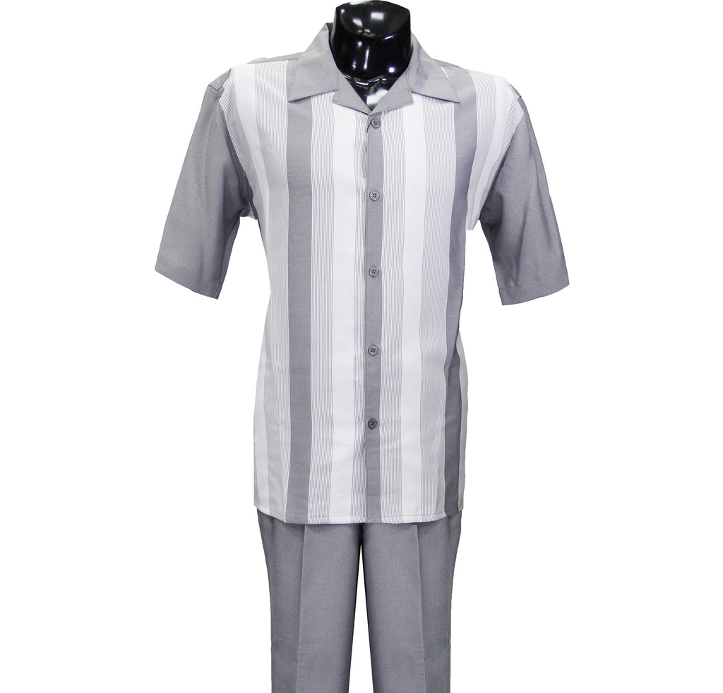 Grey Short Sleeve Set with Solid Pants