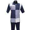 Navy Square Short Sleeve Set with Solid Pants