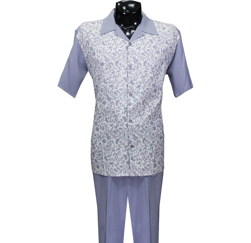 Gunmetal Blue Short Sleeve Set with Solid Pants