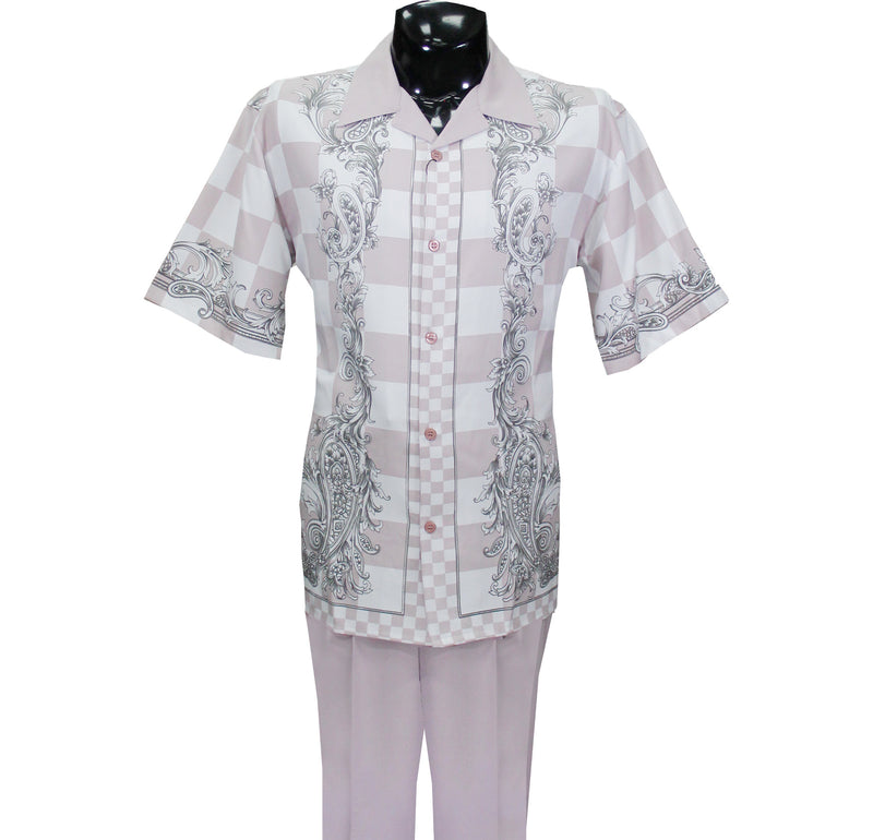 Mauve checkered Short Sleeve Set with Solid Pants
