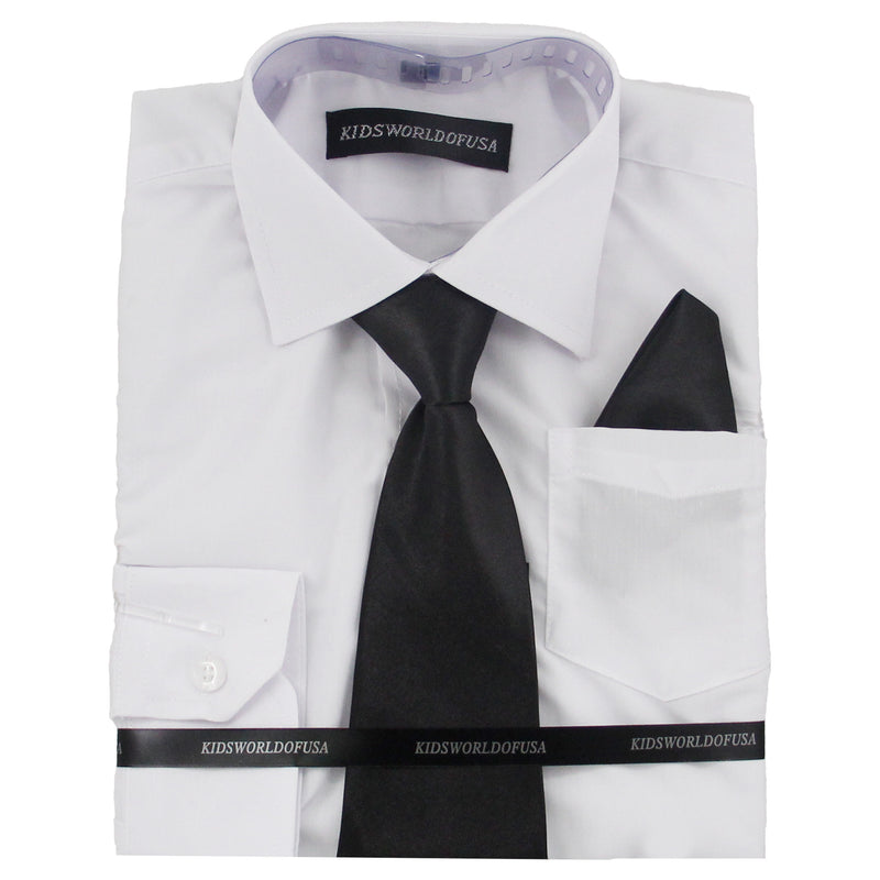 Kids shirt and black tie combo w/ handkerchief