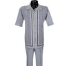 Grey Diamond Short Sleeve Set with Solid Pants