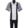 Black/White Short Sleeve Set with Solid Pants