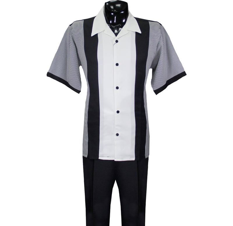 Black/White Short Sleeve Set with Solid Pants
