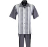 Grey Short Sleeve Set with Solid Pants