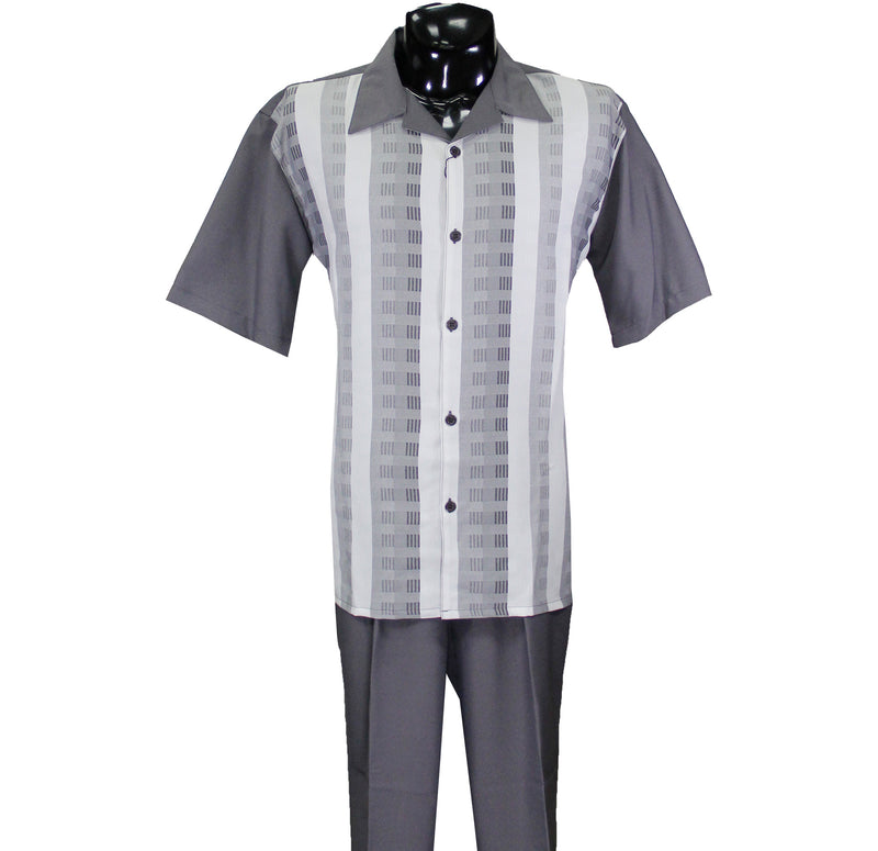 Grey Short Sleeve Set with Solid Pants