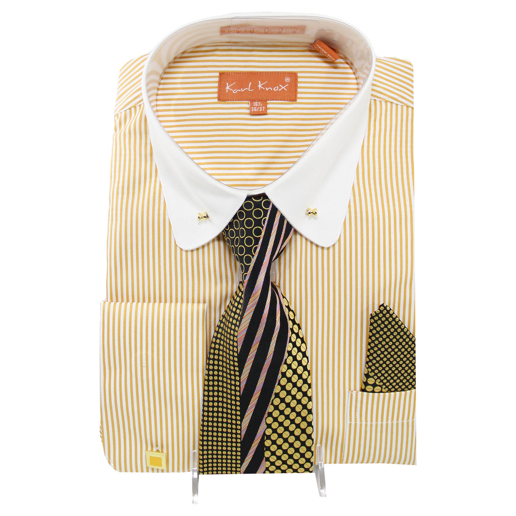Gold Pin Stripe Dress Shirt and Tie Combo