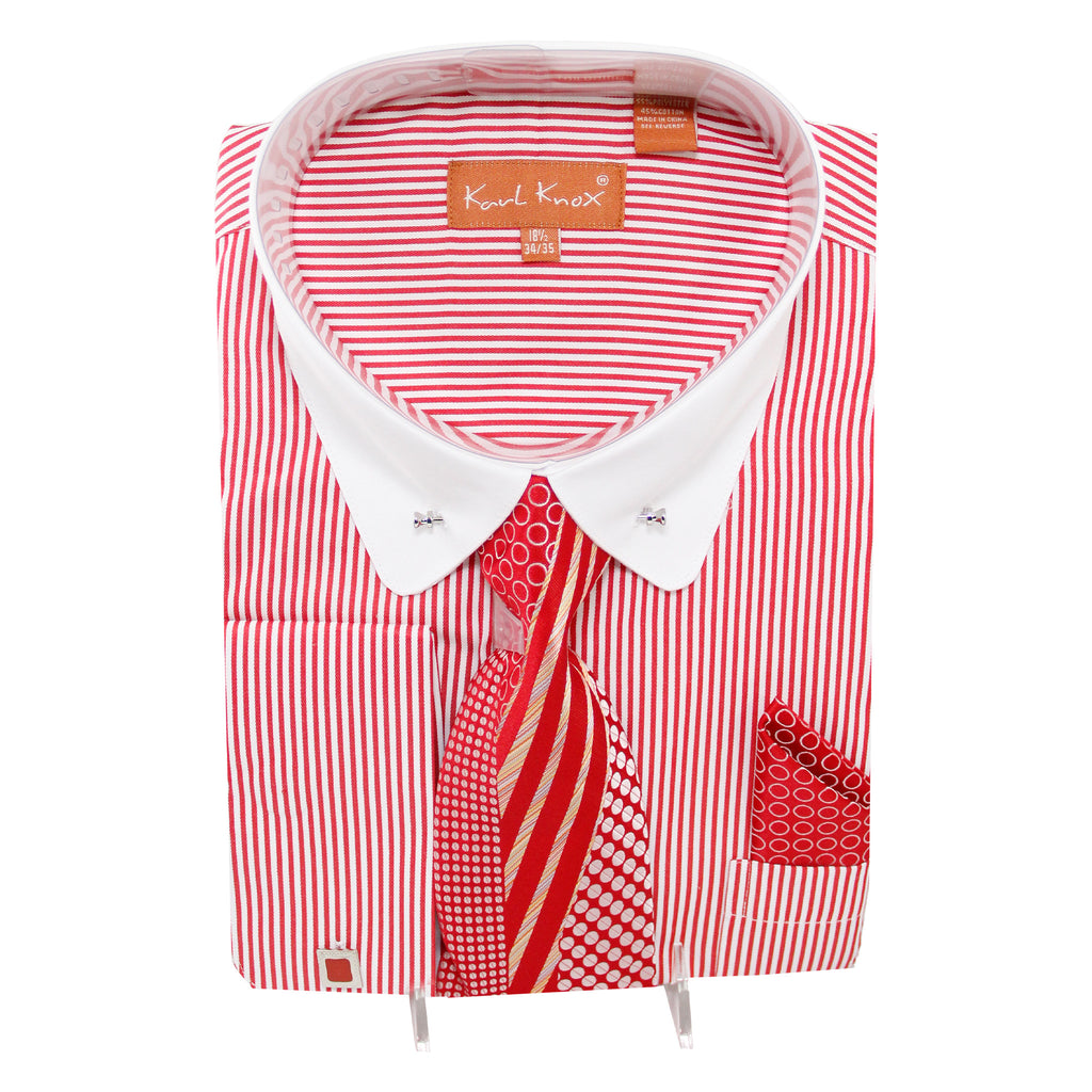 Red Pin Stripe Dress Shirt and Tie Combo