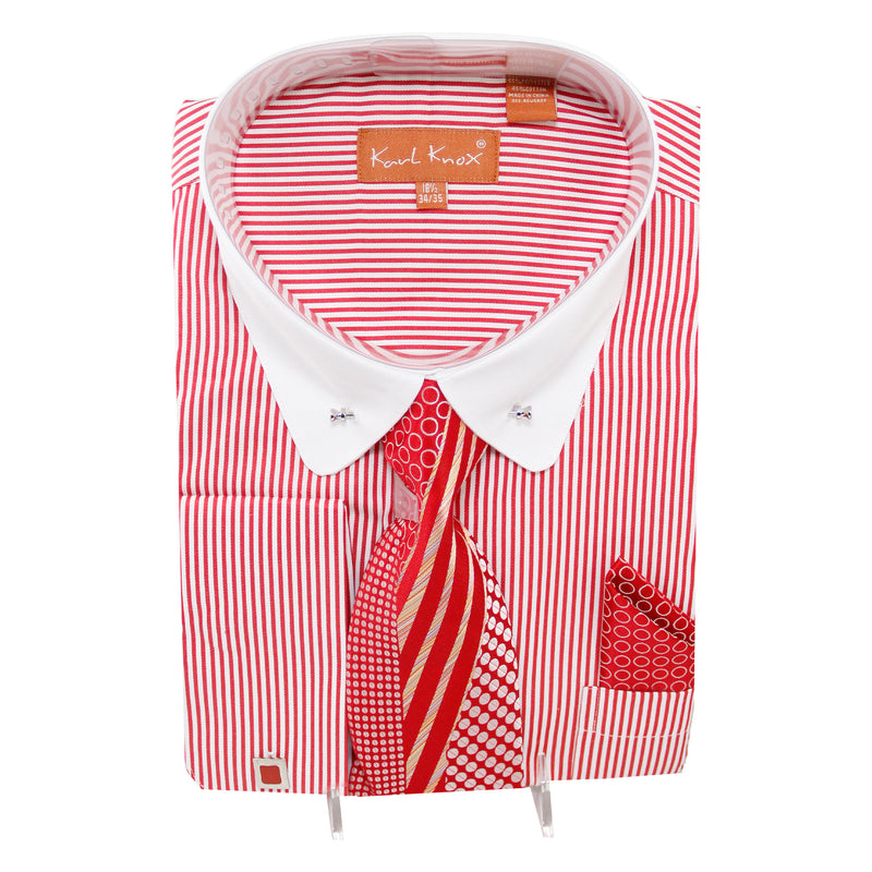 Red Pin Stripe Dress Shirt and Tie Combo