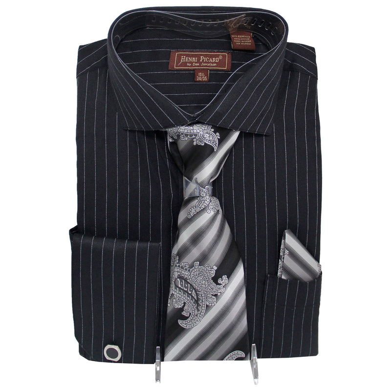 Black Pin Stripe Dress Shirt and Tie Combo
