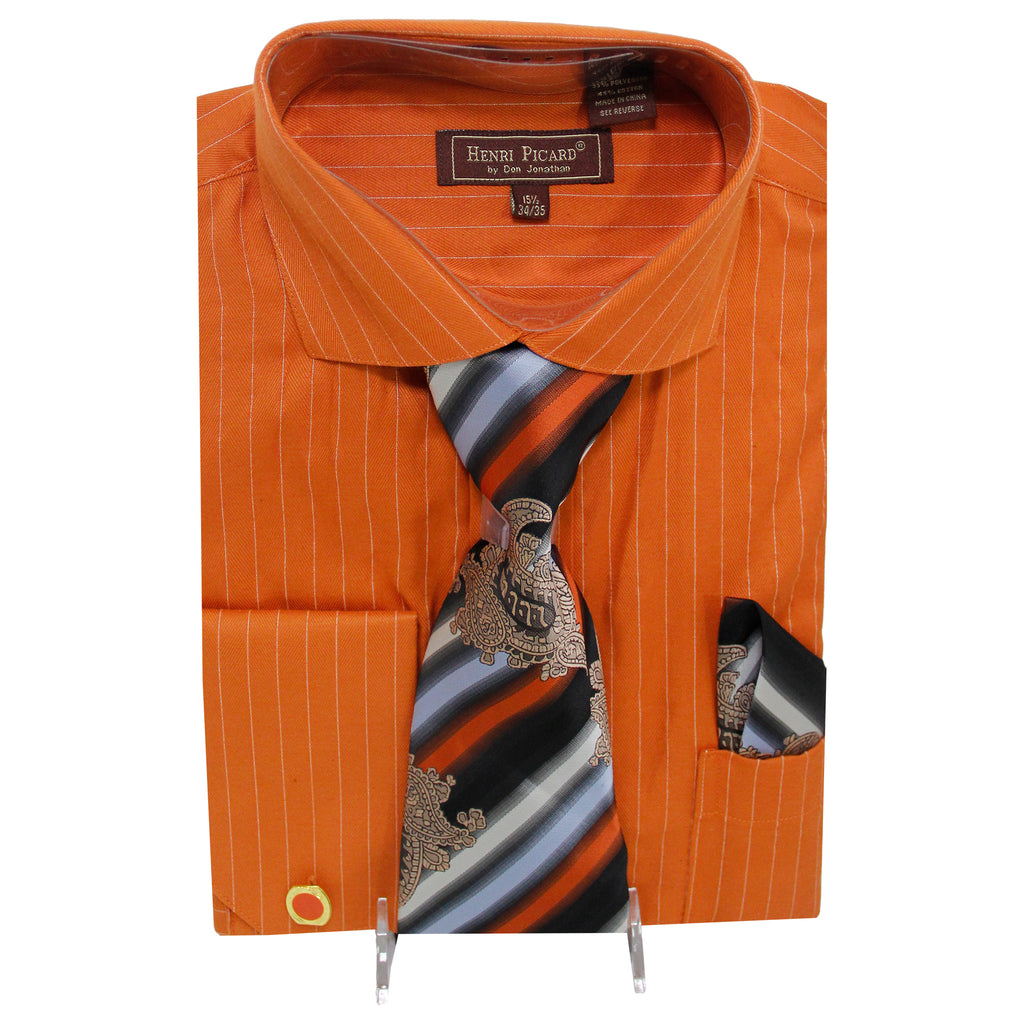 Rust Pin Stripe Dress Shirt and Tie Combo
