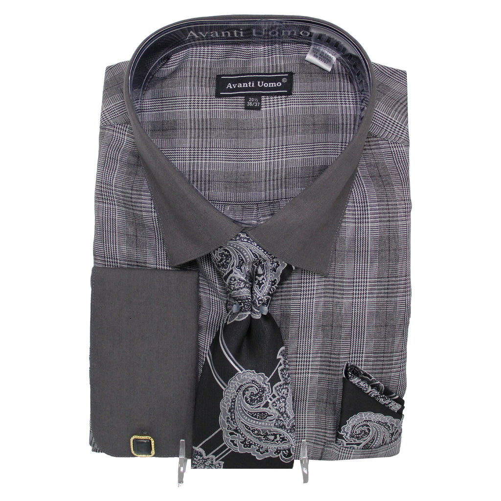 black and silver dress shirt Men's Dress Shirt Regular Fit Designer Pattern In Black/Silver White L / Black/Silver White
