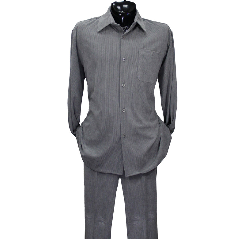 Grey Corduroy Montique Long Sleeve Set with Solid Pants