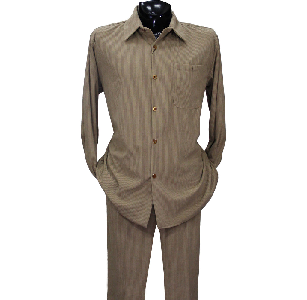 Brown Corduroy Montique Long Sleeve Set with Solid Pants