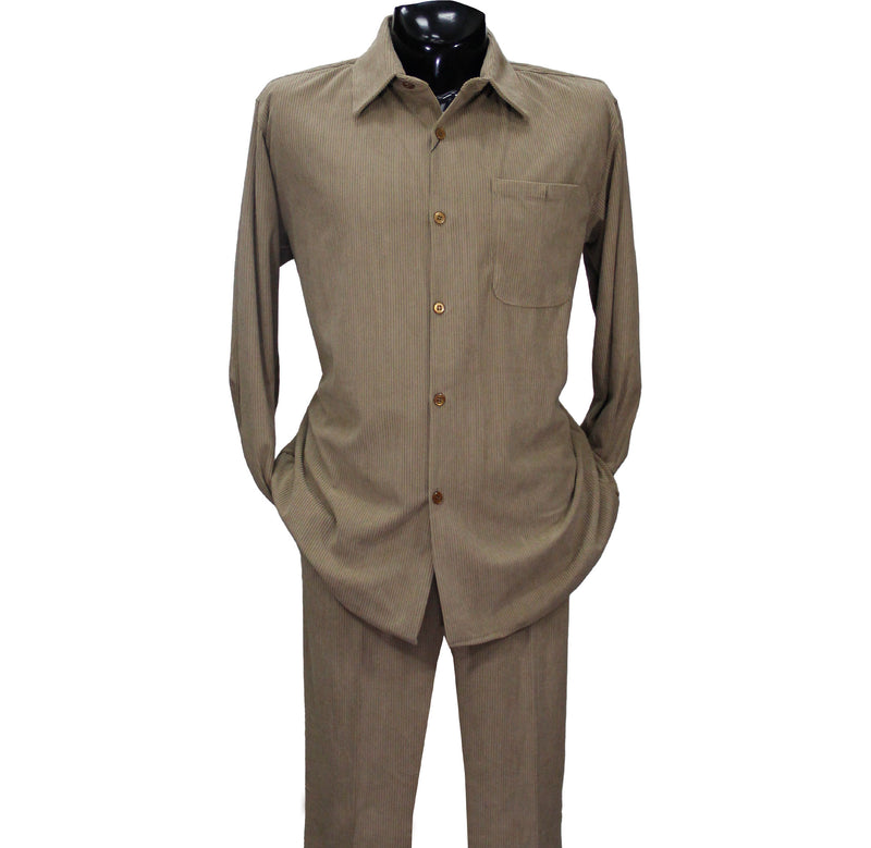 Brown Corduroy Montique Long Sleeve Set with Solid Pants