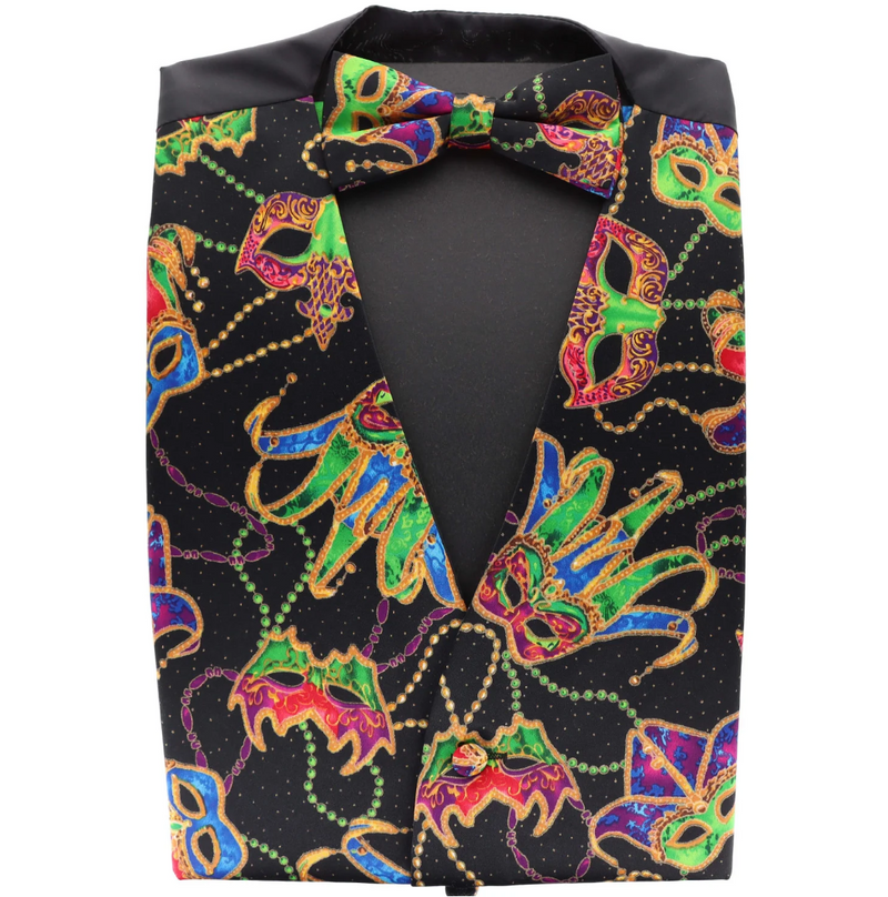 Mardi Gras Vest with matching Bow Tie  #1 (Mask/Bead)
