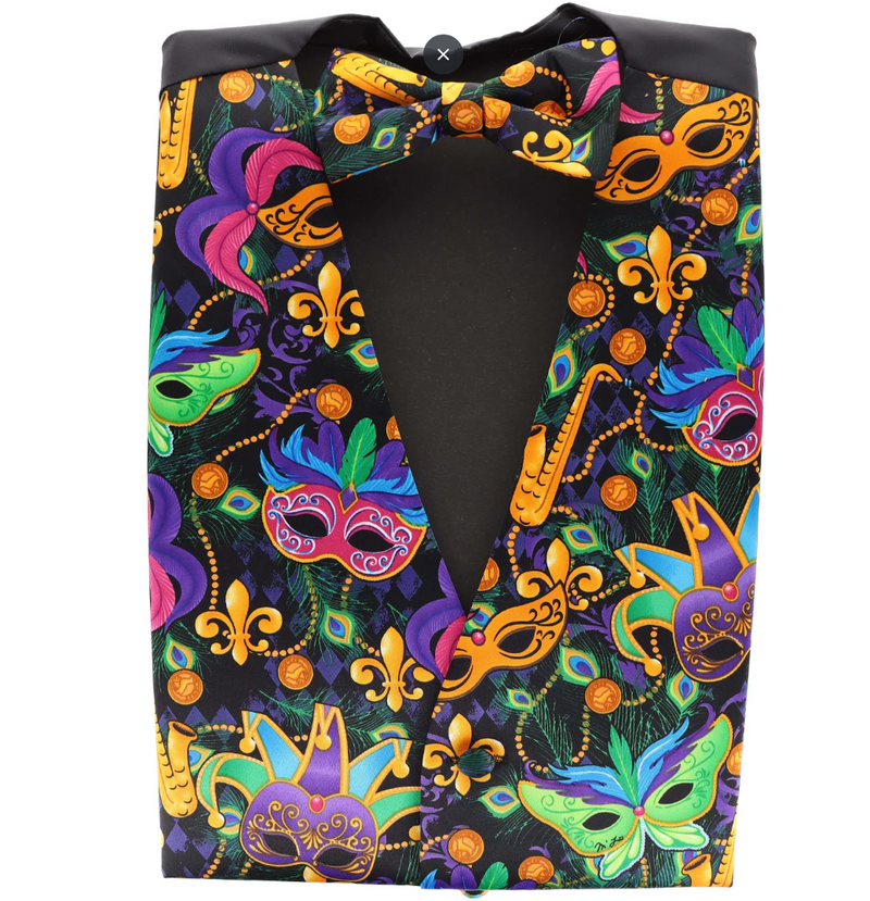 Mardi Gras Vest with matching Bow Tie #2 (Mask/Sax)