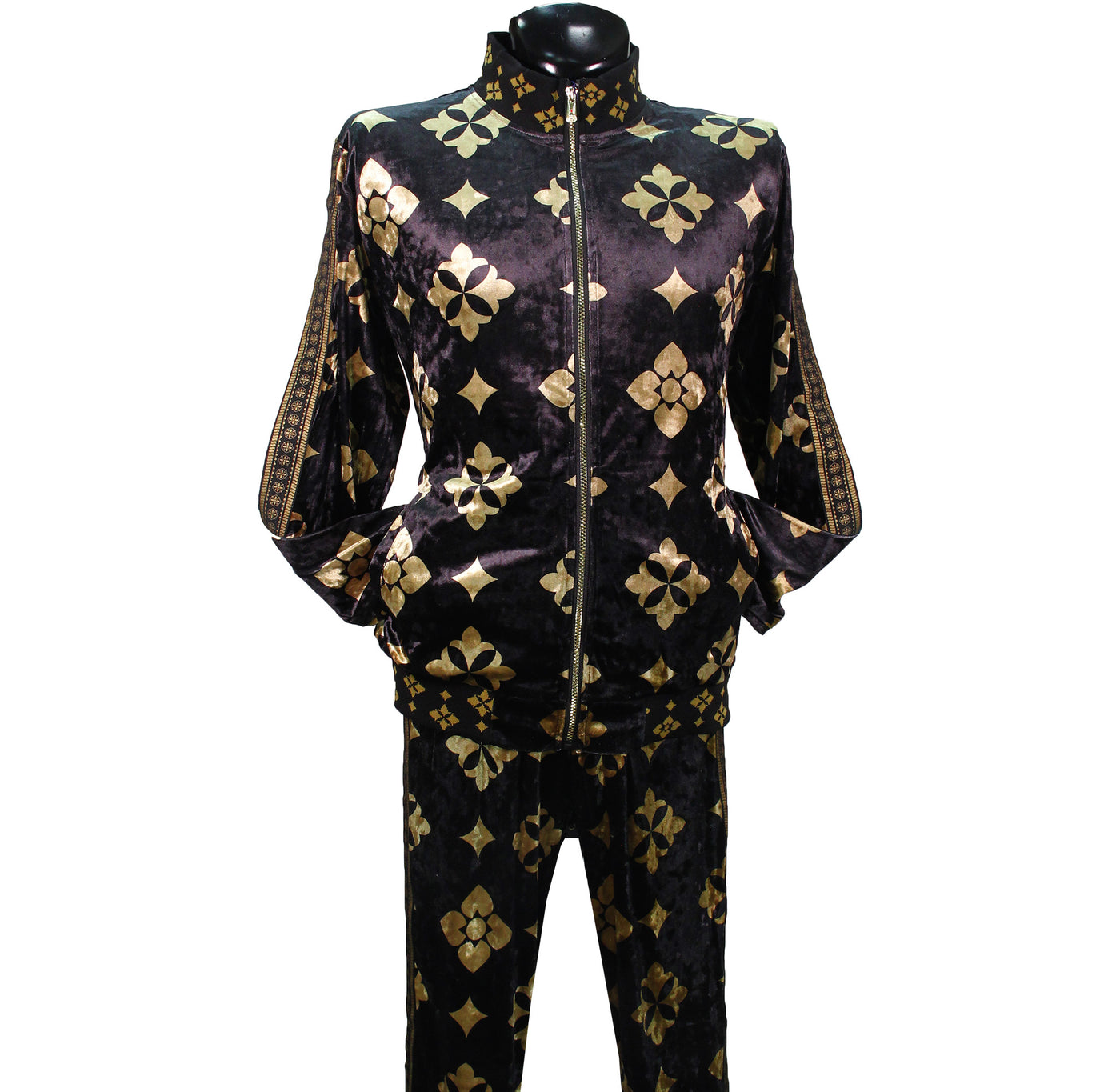 Black/Gold Velour Jogging Suit Step 'N Style Fashion