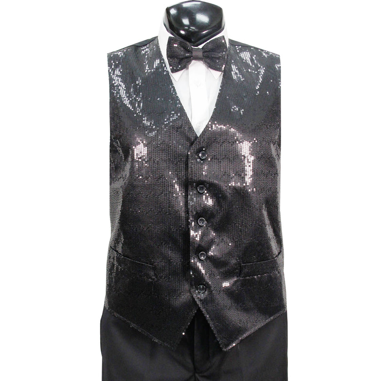 Black Sequin Vest Set with Matching Bow Tie