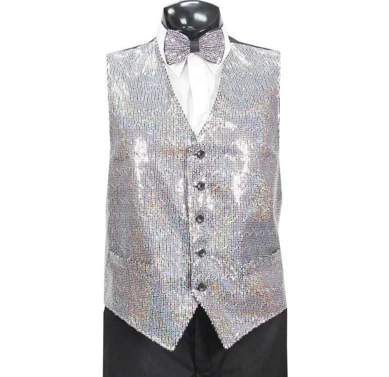 Silver Sequin Vest Set with Matching Bow Tie