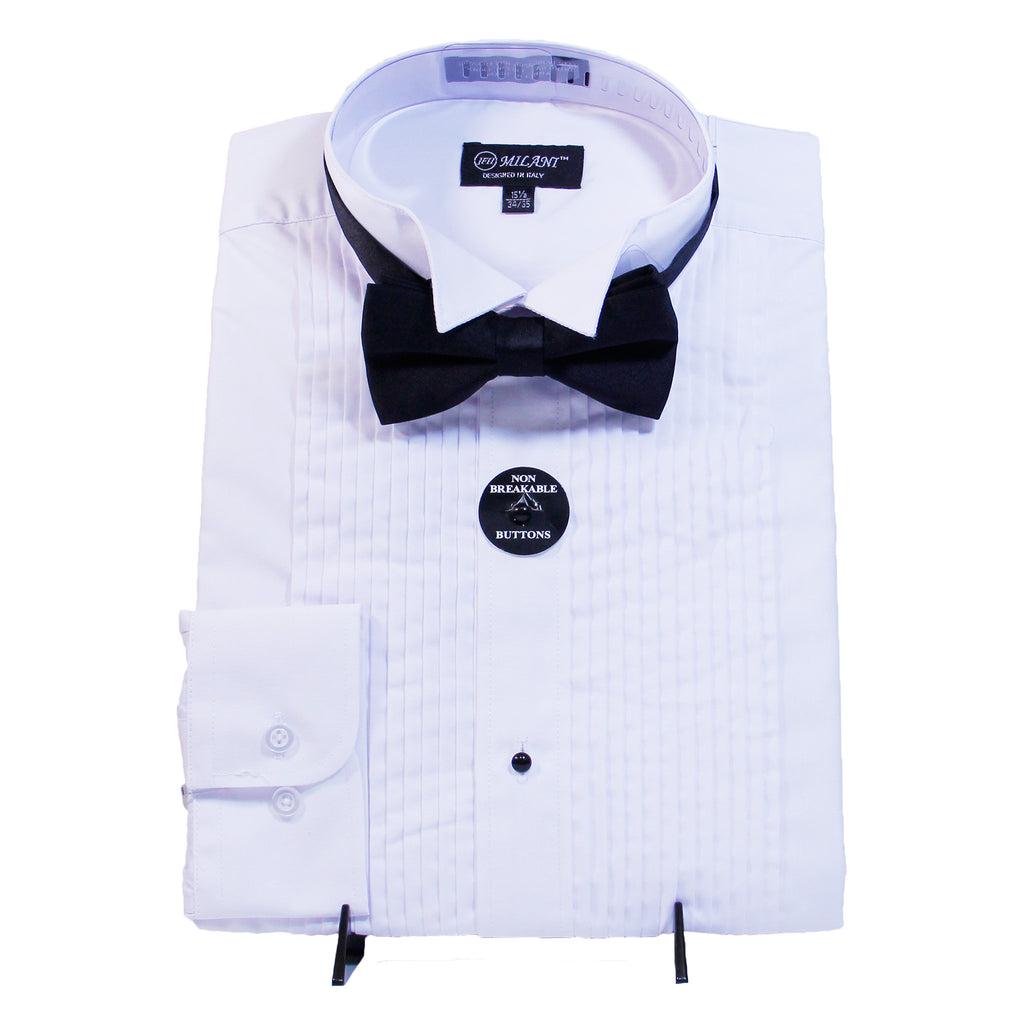 White Tuxedo Shirt Milani Shirt W/ Bow Tie  Includes Tuxedo Shirt and Bow Tie 